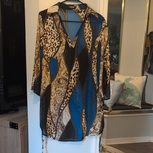 LChic Animal Print V-Neck Cover Up- Blue and Brown